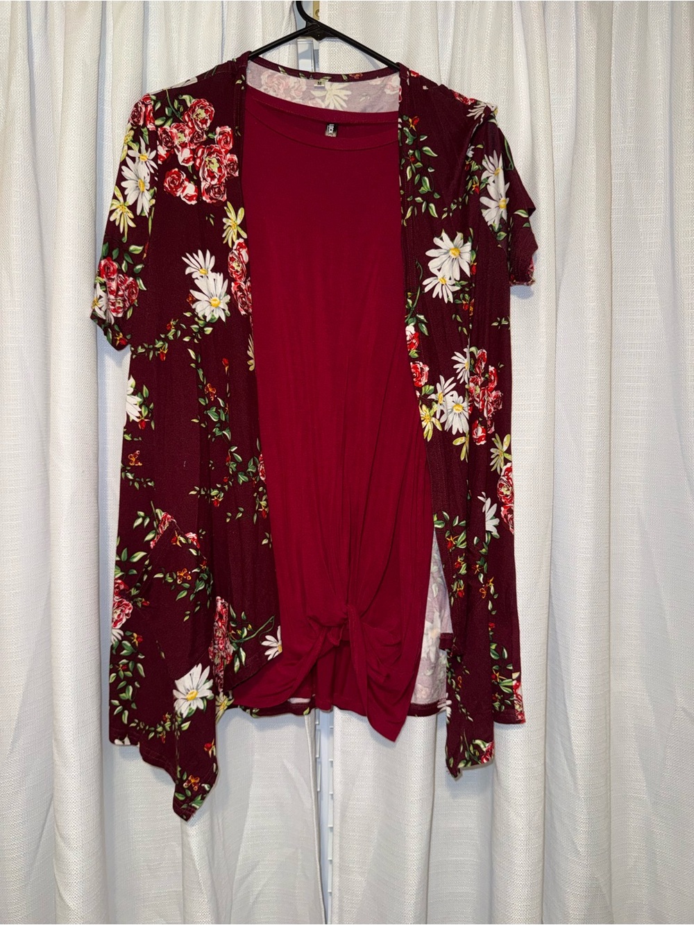 Floral Open-Front Tunic Set in Burgundy